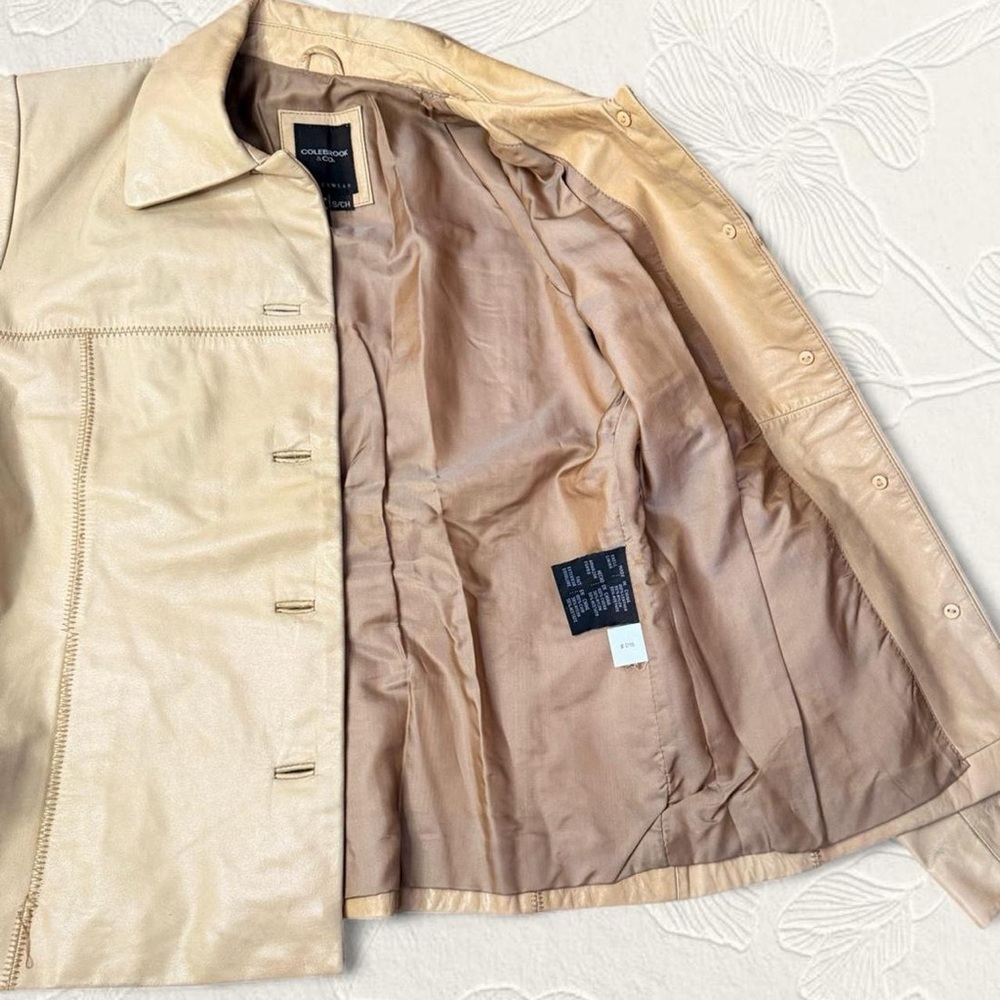 Colebrook & Co Women Tan Full Sleeves Leather Jacket With Button Closure Size S - Picture 6 of 8